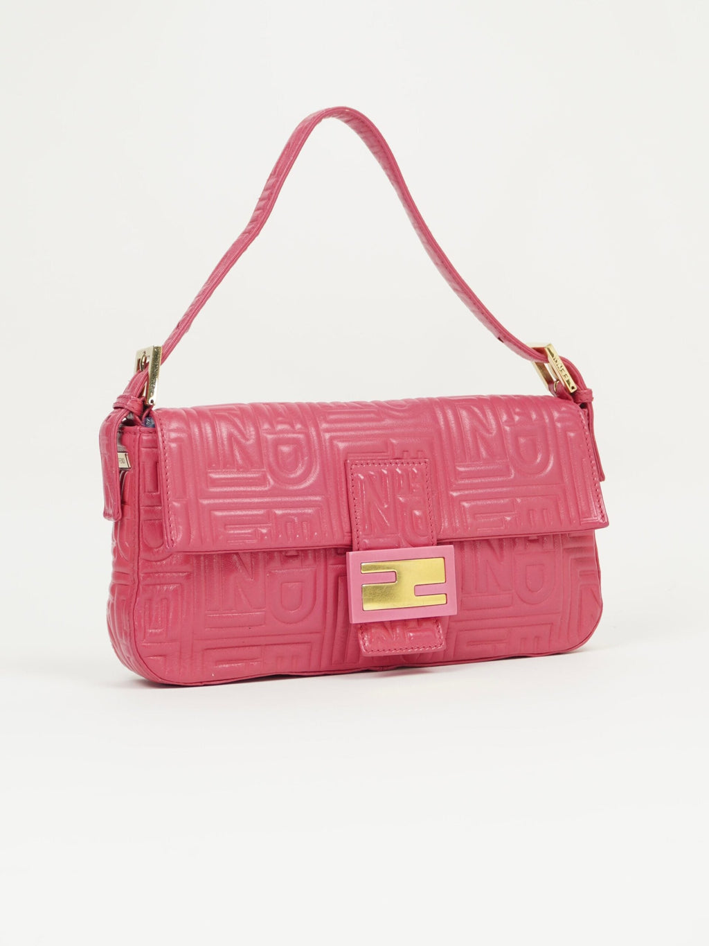 FENDI PINK LEATHER LOGO BAGUETTE
