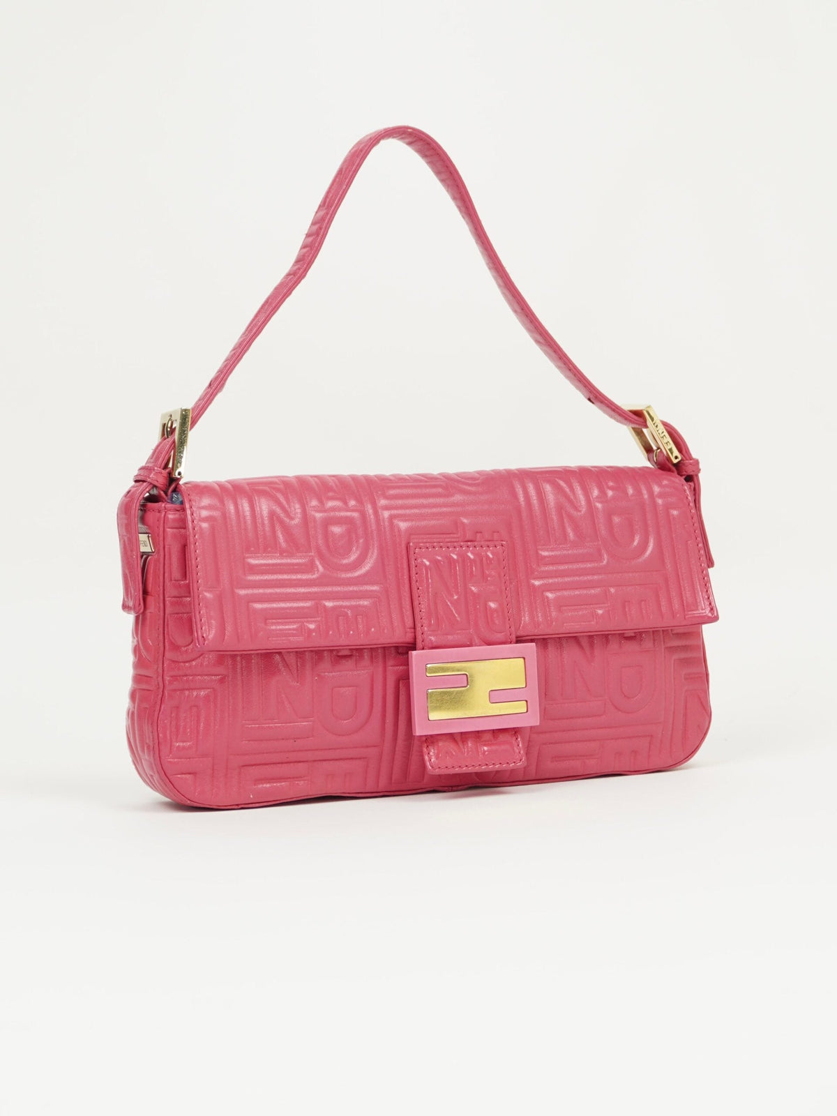 FENDI PINK LEATHER LOGO BAGUETTE