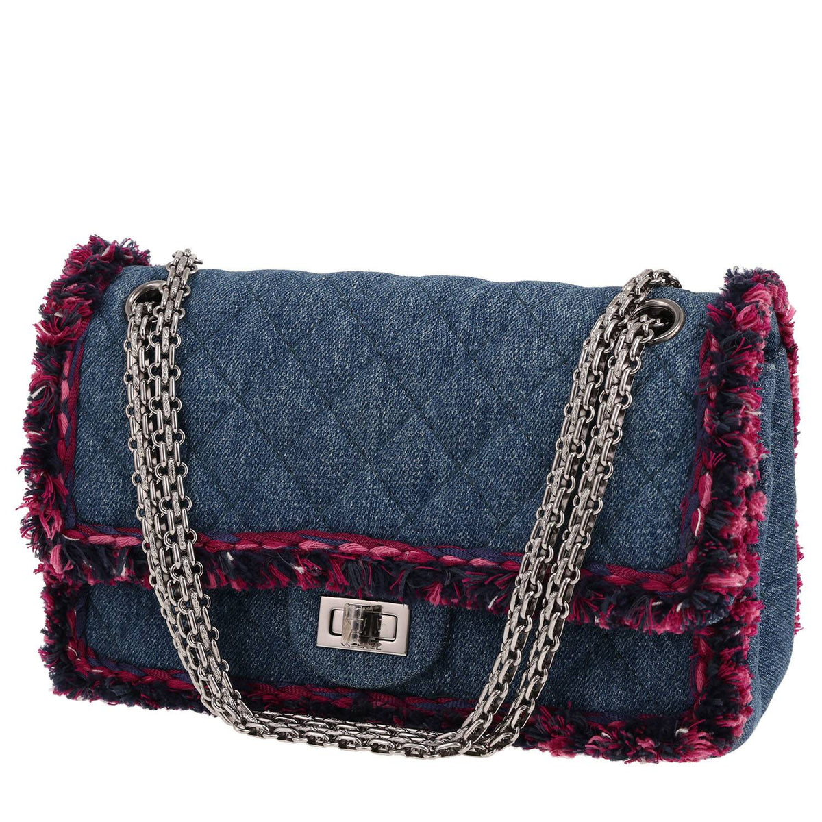 Chanel 2.55 handbag in blue denim and pink tweed