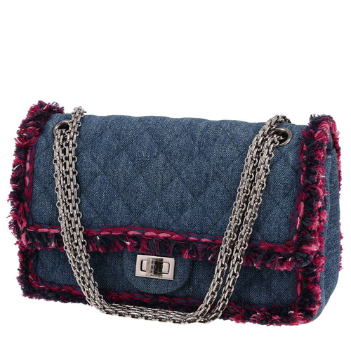 Chanel 2.55 handbag in blue denim and pink tweed