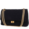 Chanel 2.55 large model handbag in navy blue quilted canvas