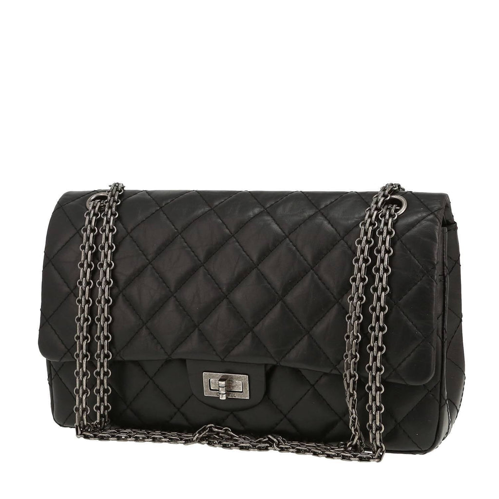 Chanel 2.55 large model shoulder bag in black quilted leather