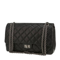 Chanel 2.55 large model shoulder bag in black quilted leather