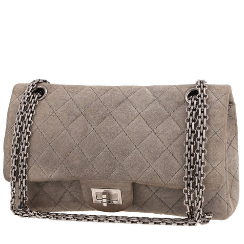 Chanel 2.55 medium model shoulder bag in grey doblis calfskin