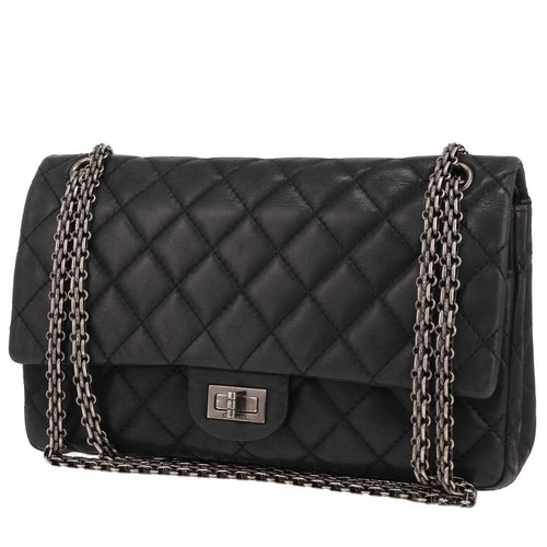 Chanel 2.55 large model shoulder bag in grey quilted iridescent leather