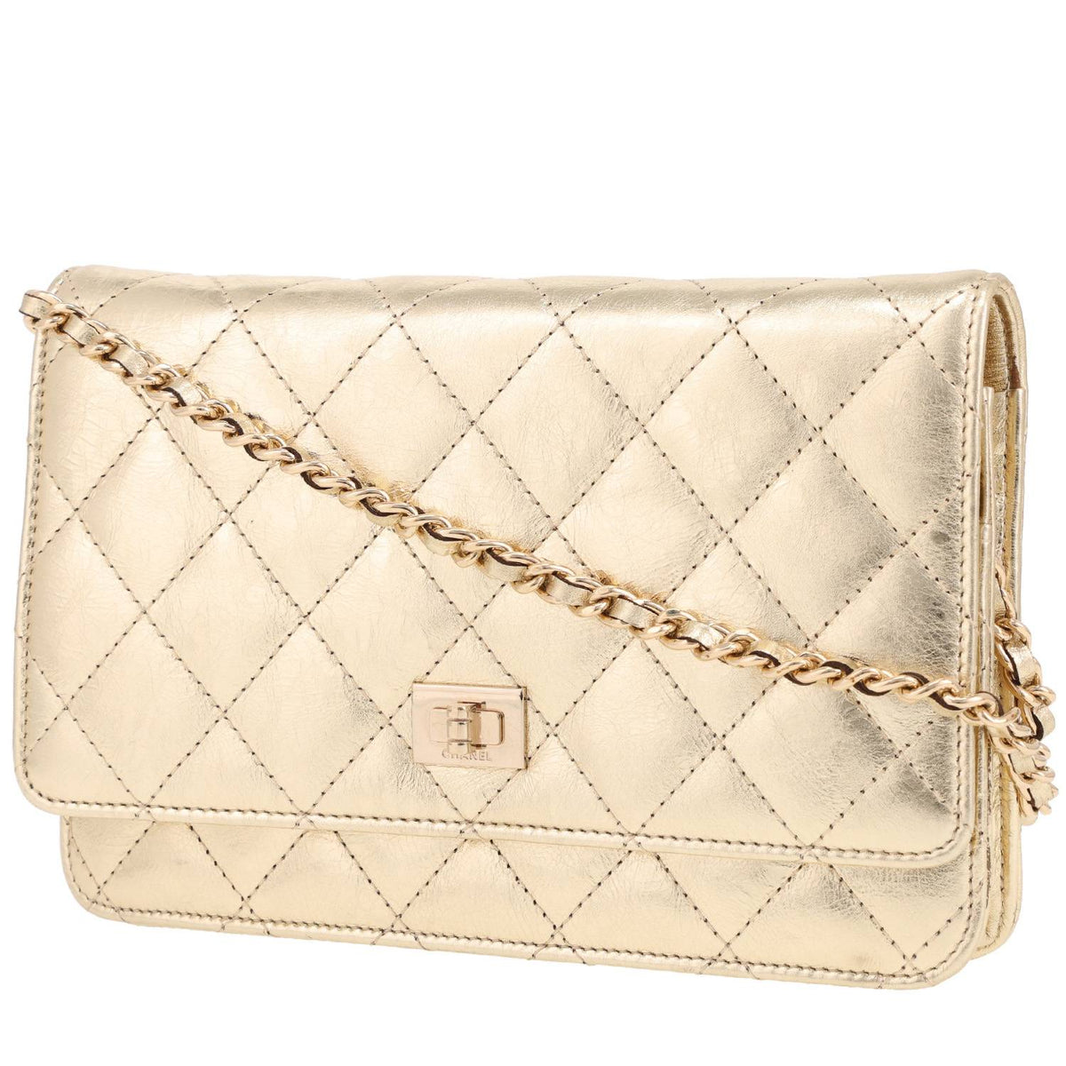 Chanel 2.55 Wallet on Chain shoulder bag in gold quilted leather