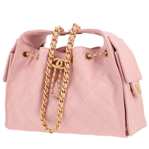 Chanel 25 small model shoulder bag in pink quilted grained leather