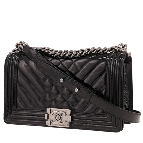 Chanel Boy shoulder bag in black patent leather
