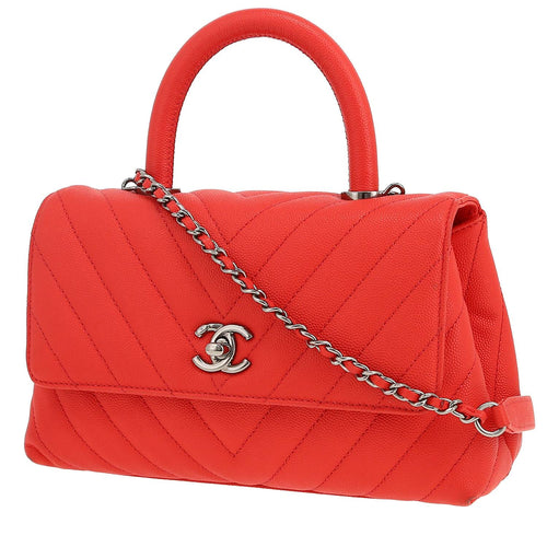 Chanel Coco Handle shoulder bag in red chevron quilted leather