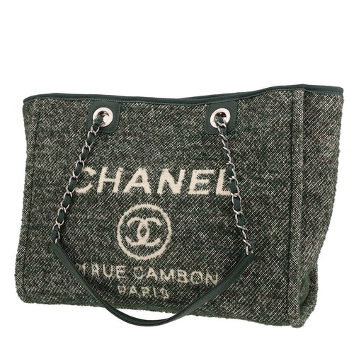 Chanel Deauville shopping bag in green canvas and green leather
