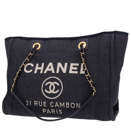 Chanel Deauville shopping bag in navy blue canvas