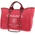 Chanel Deauville shopping bag in pink canvas and burgundy leather