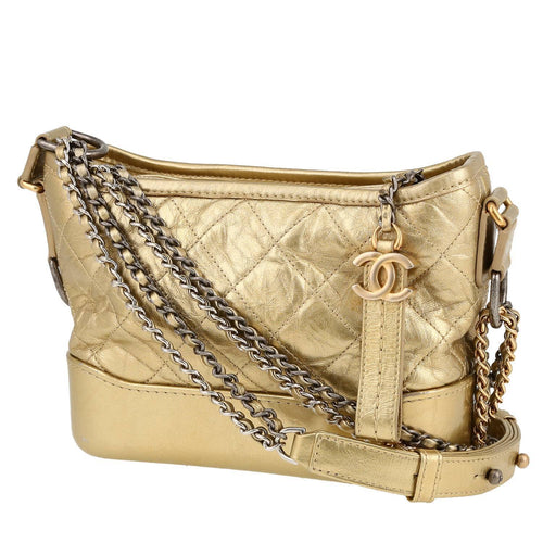 Chanel Gabrielle small model shoulder bag in gold quilted leather