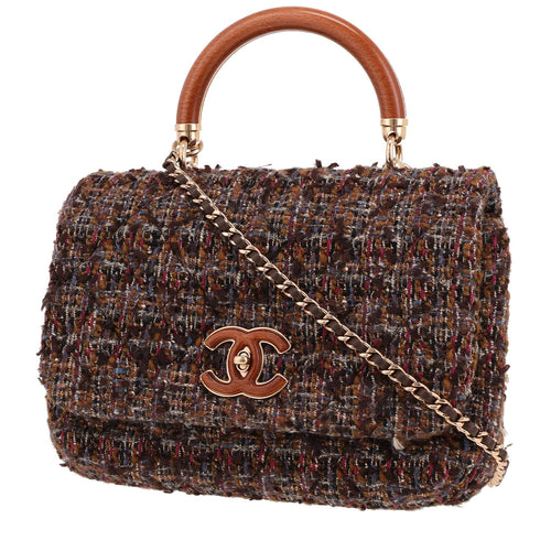 Chanel Knock on Wood shoulder bag in brown and burgundy tweed