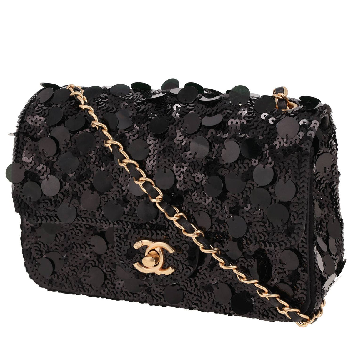 Chanel Mini Timeless shoulder bag paillette and black satin