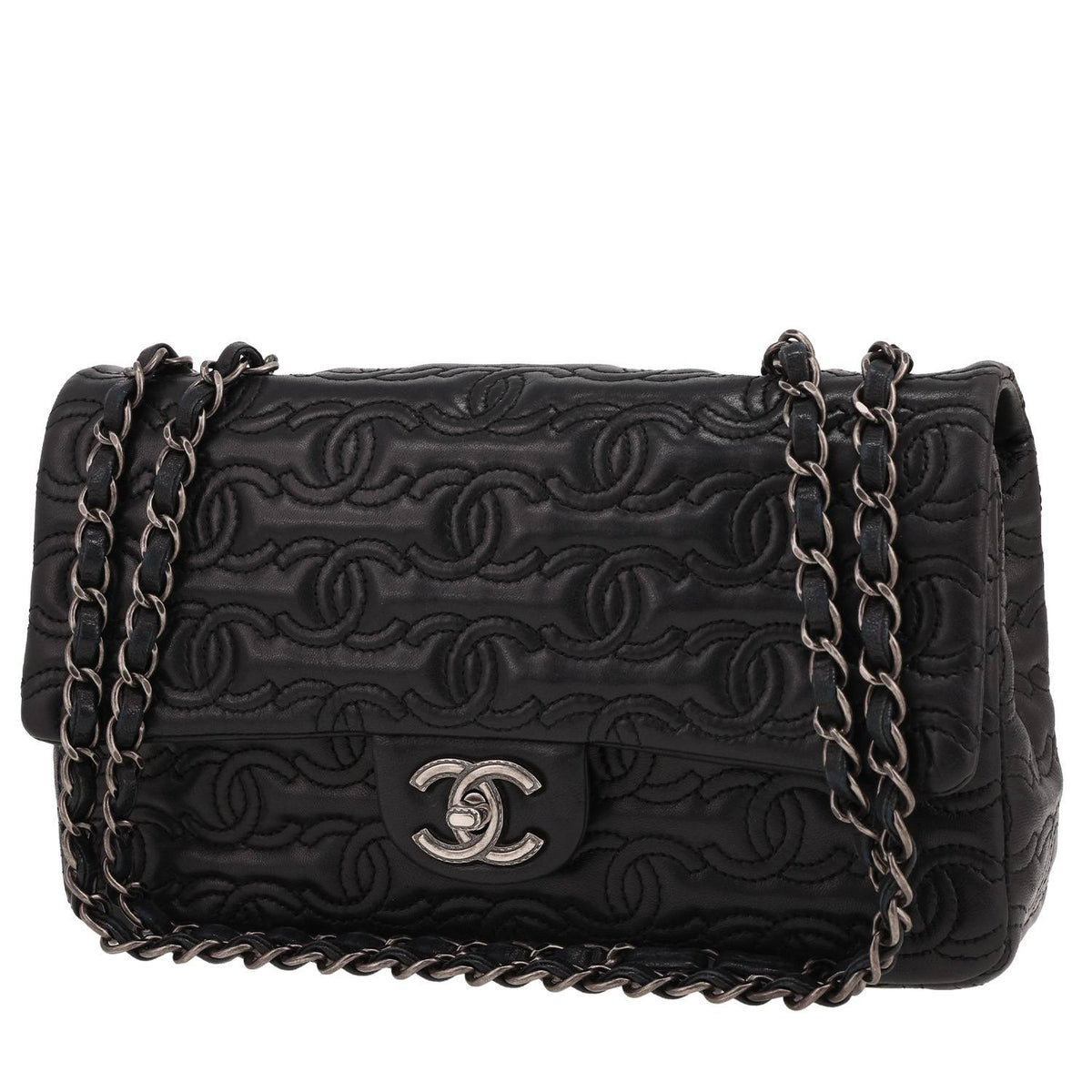 Chanel Timeless Classic handbag in black monogram leather