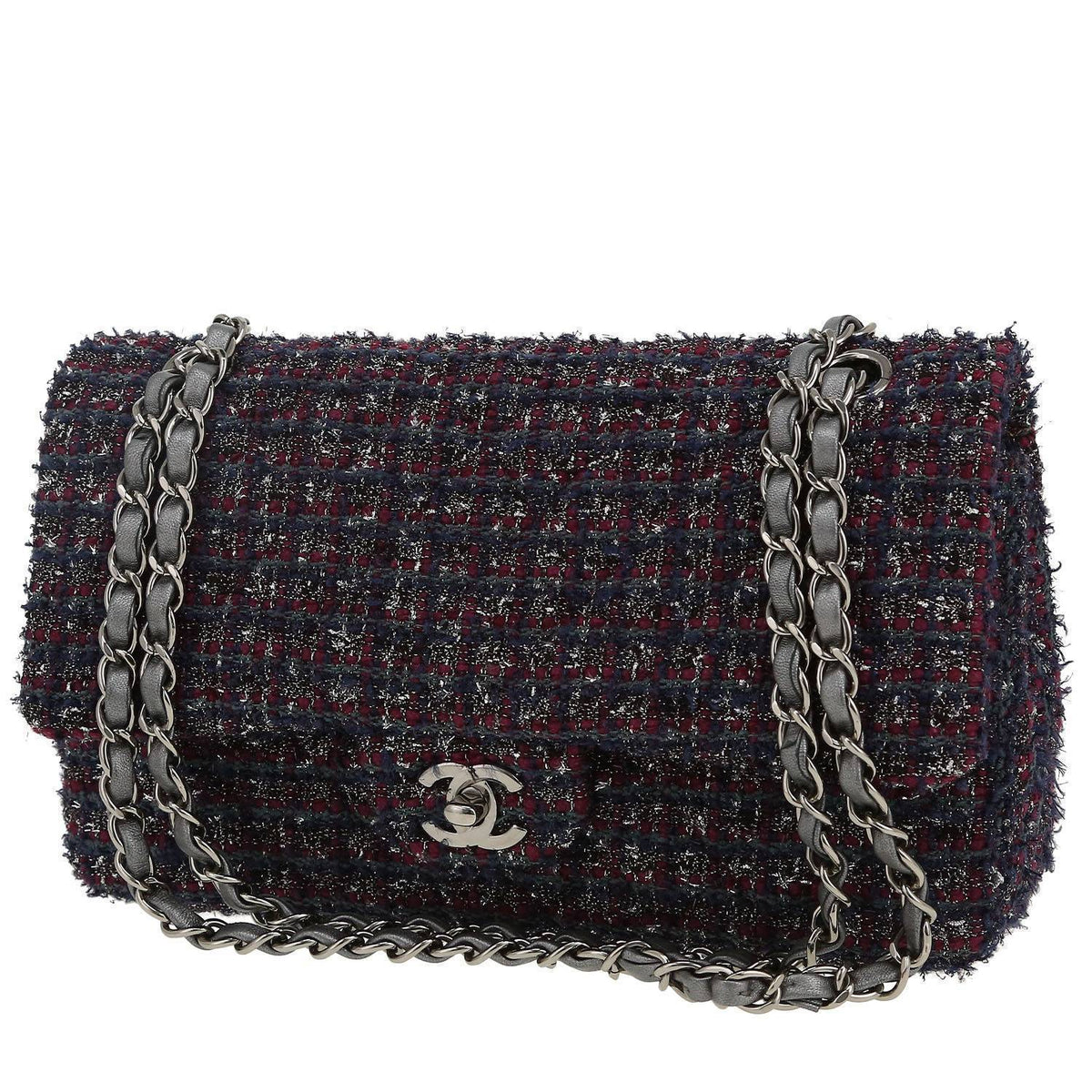 Chanel Timeless Classic handbag in navy blue and burgundy tweed