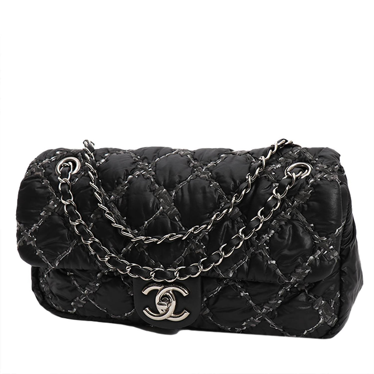 Chanel Timeless Classic medium model handbag in black quilted canvas and grey jersey