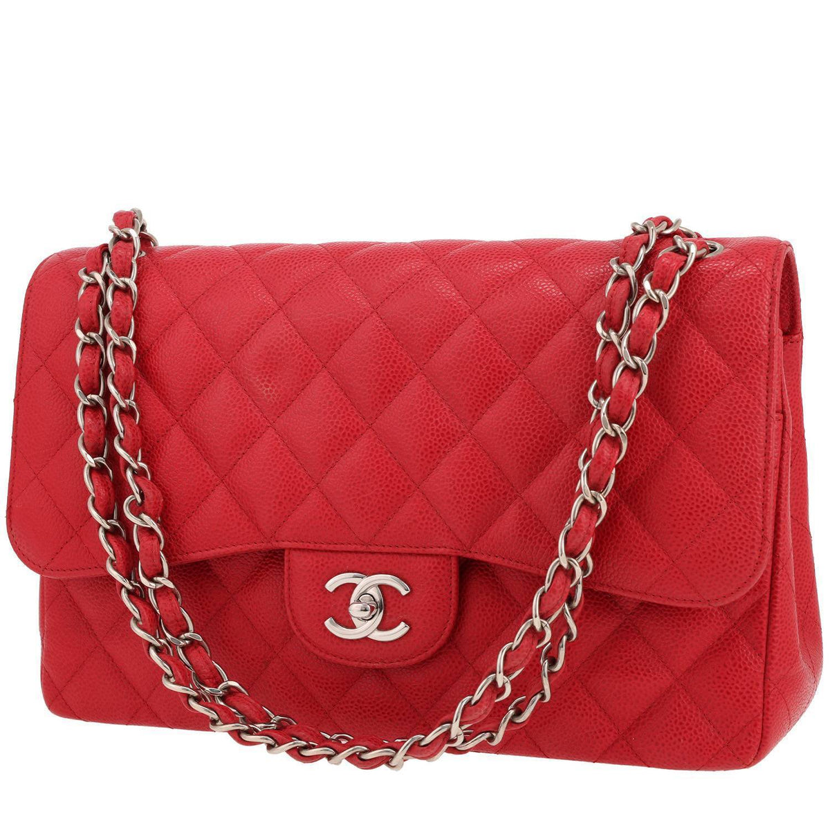 Chanel Timeless Jumbo shoulder bag in red quilted grained leather