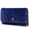 Chanel Wallet on Chain pouch in royal blue quilted velvet