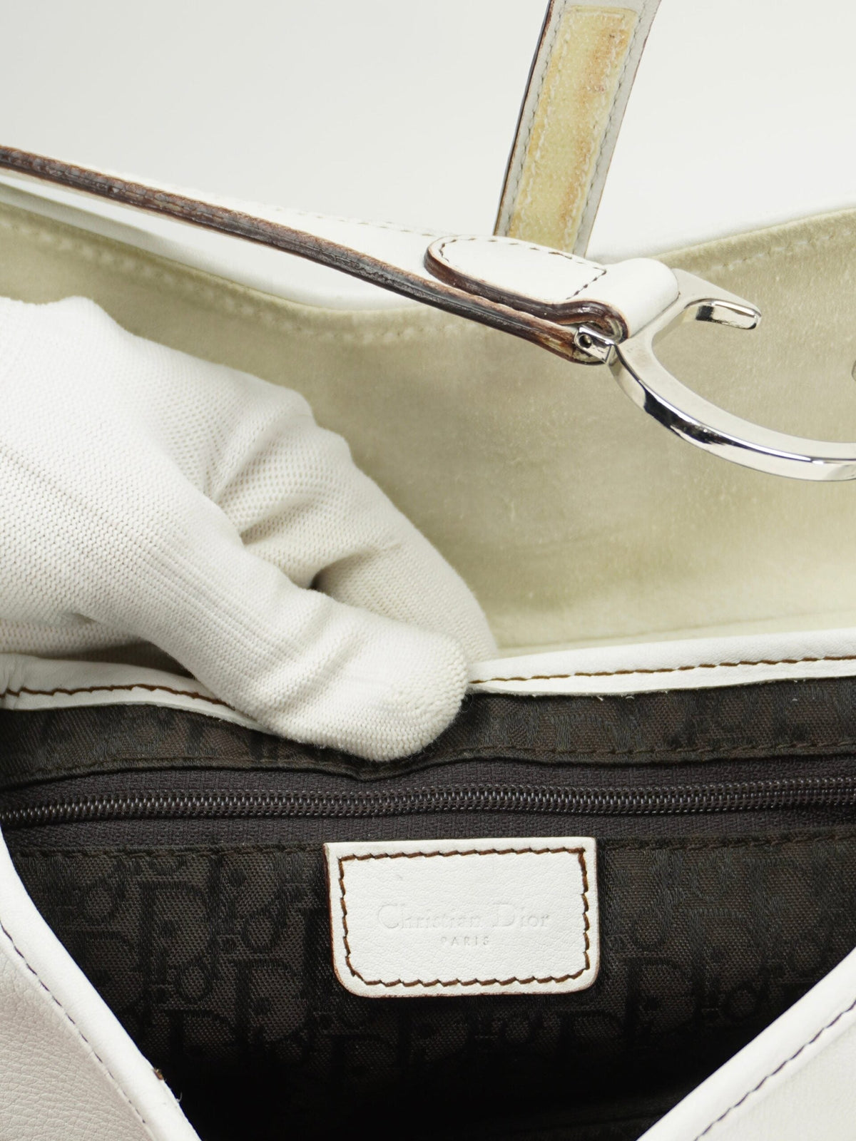 CHRISTIAN DIOR WHITE LEATHER SADDLE BAG