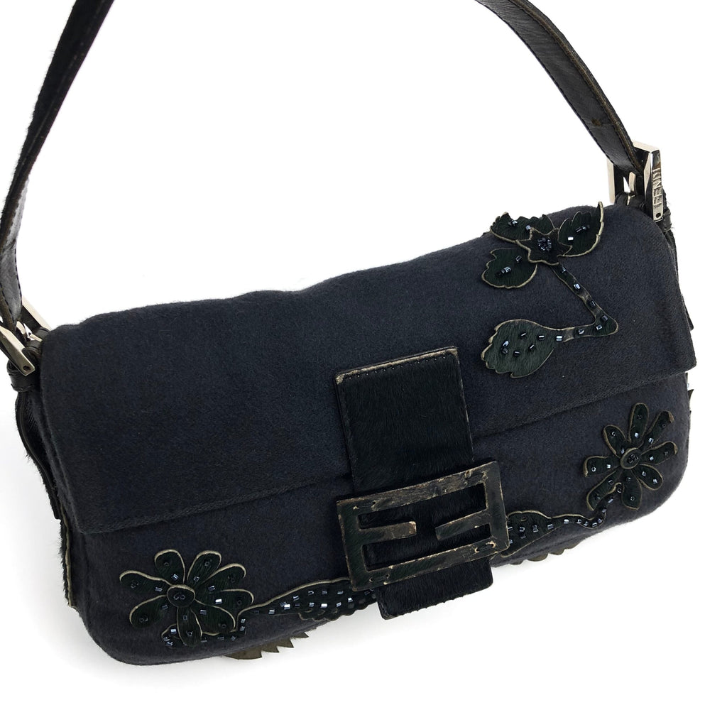 FENDI BAGUETTE WITH CALF HAIR AND BEADED DETAILING