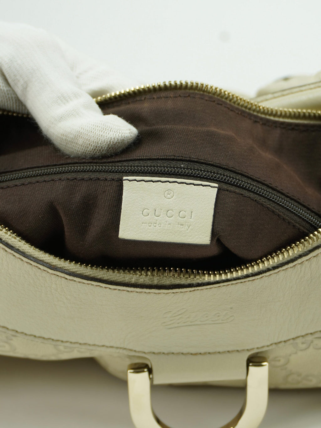 GUCCI LEATHER EMBOSSED MONOGRAM ABBEY BAG