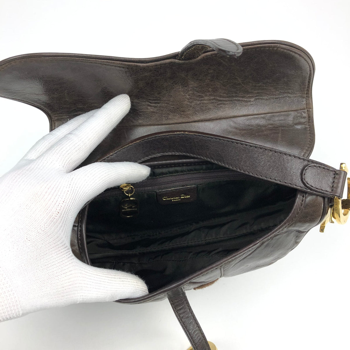 CHRISTIAN DIOR BROWN LEATHER SADDLE BAG