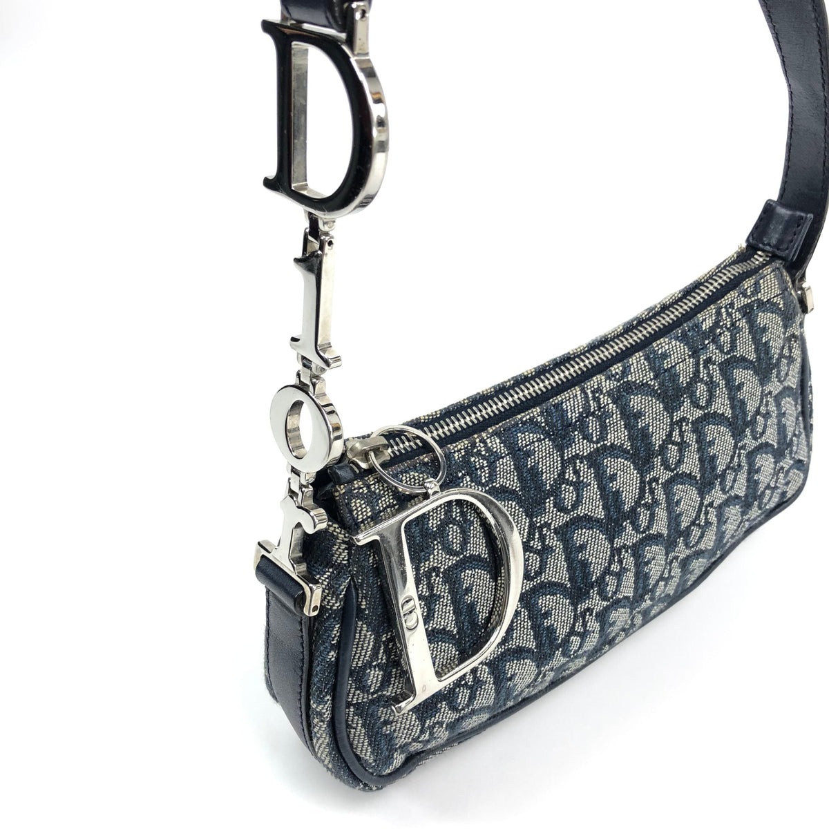 CHRISTIAN DIOR MONOGRAM SHOULDER BAG WITH SILVER DETAILING