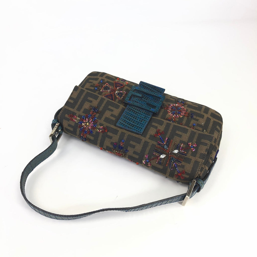 FENDI ZUCCA BEADED BAGUETTE BAG