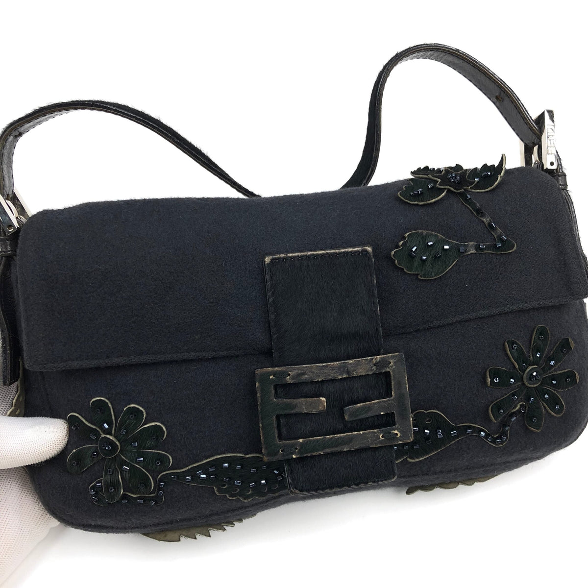 FENDI BAGUETTE WITH CALF HAIR AND BEADED DETAILING