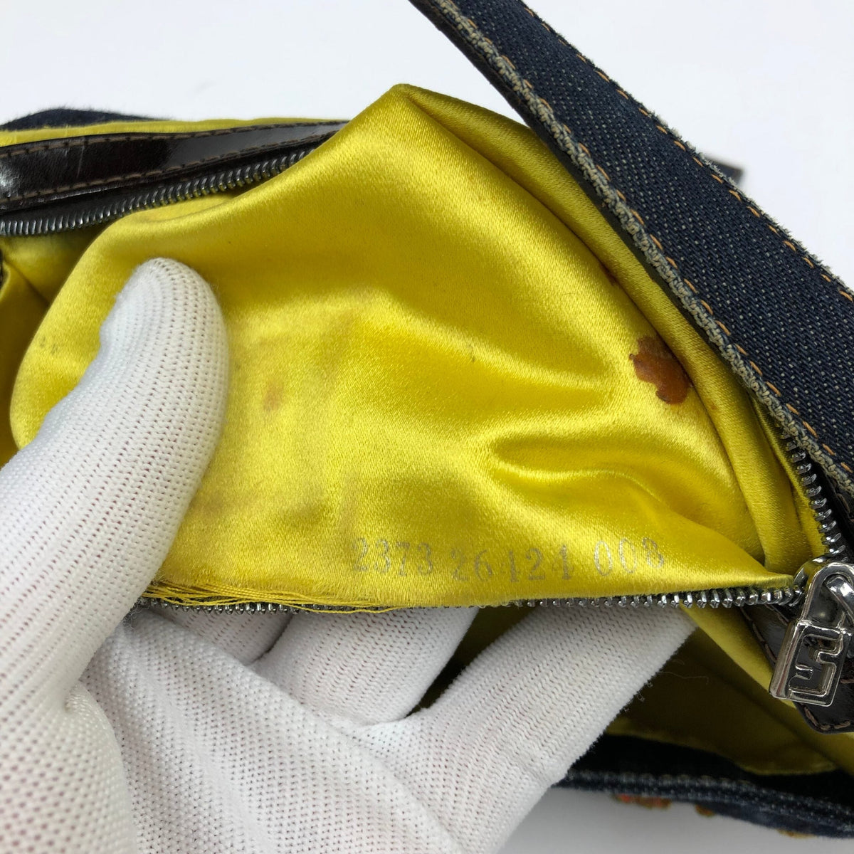 FENDI DENIM FLORAL BEADED BAGUETTE BAG