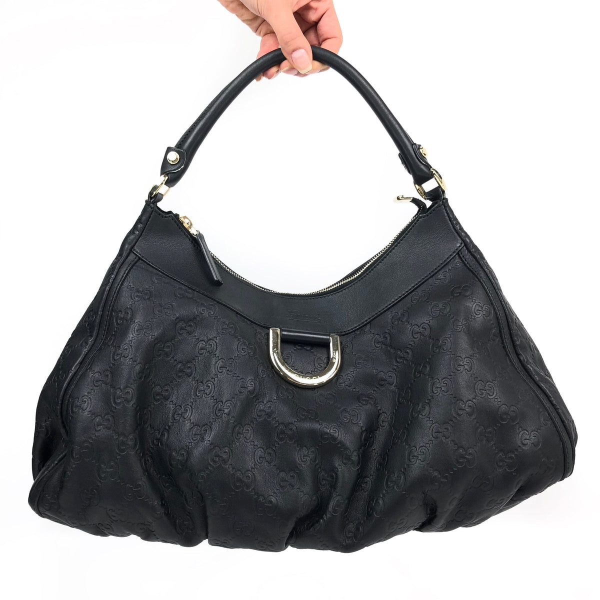 GUCCI MONOGRAM LEATHER ABBEY BAG
