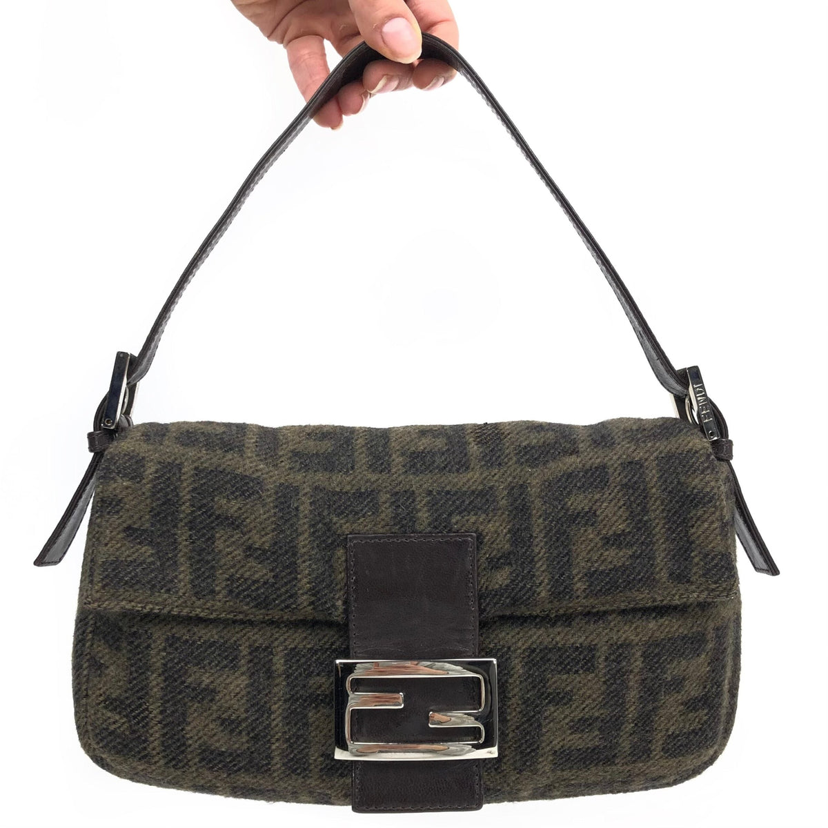 FENDI CASHMERE WOOL BAGUETTE SHOULDER BAG
