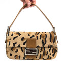 FENDI LEOPARD CALF HAIR BAGUETTE SHOULDER BAG