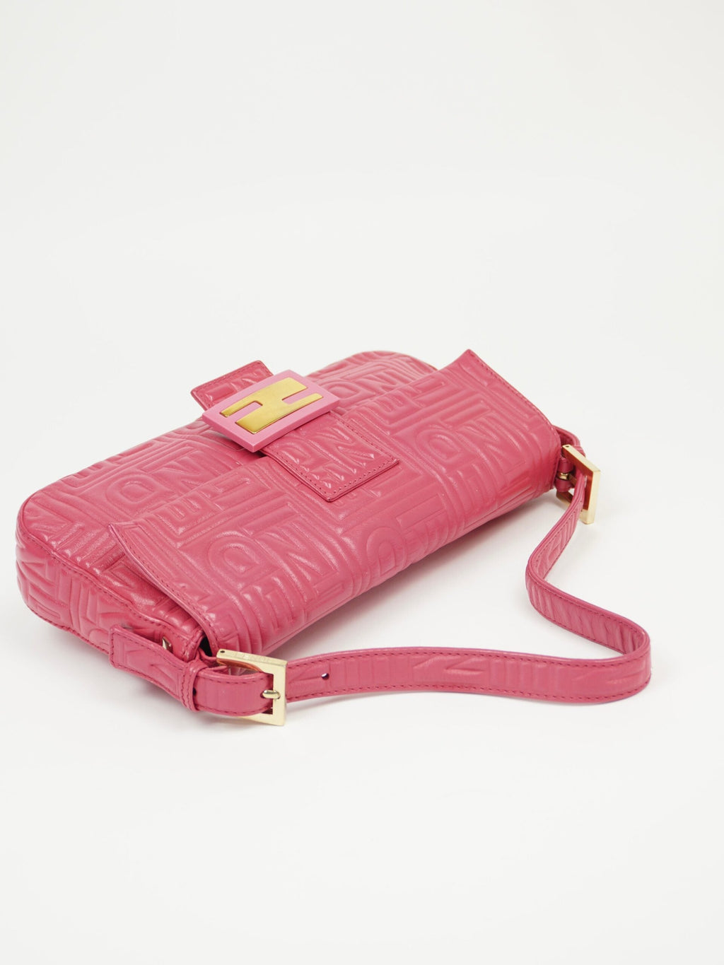 FENDI PINK LEATHER LOGO BAGUETTE