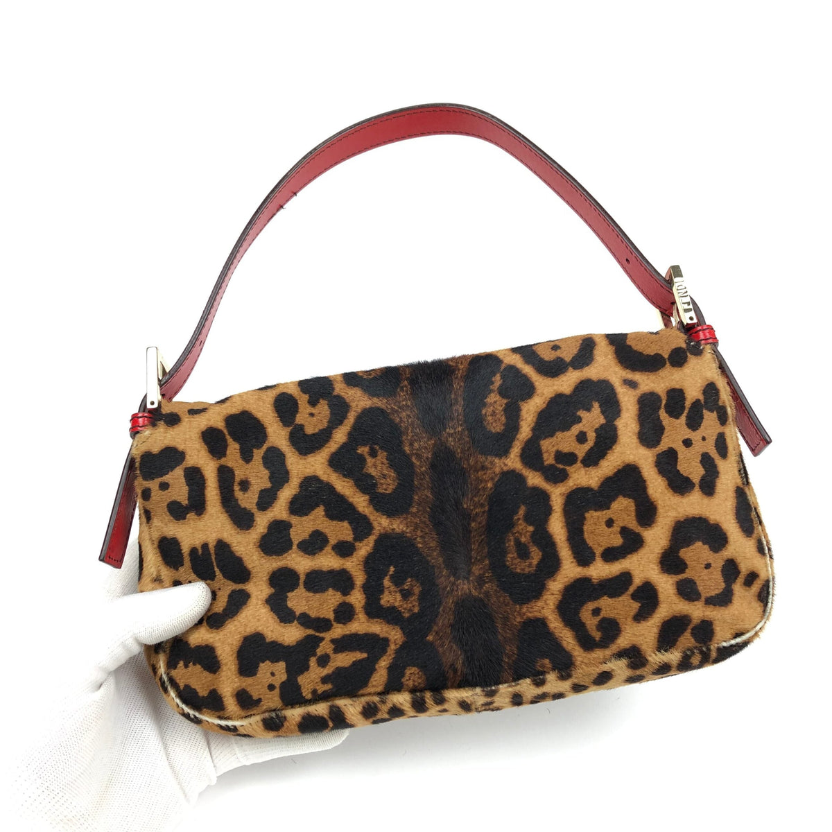FENDI LEOPARD PONY HAIR BAGUETTE SHOULDER BAG