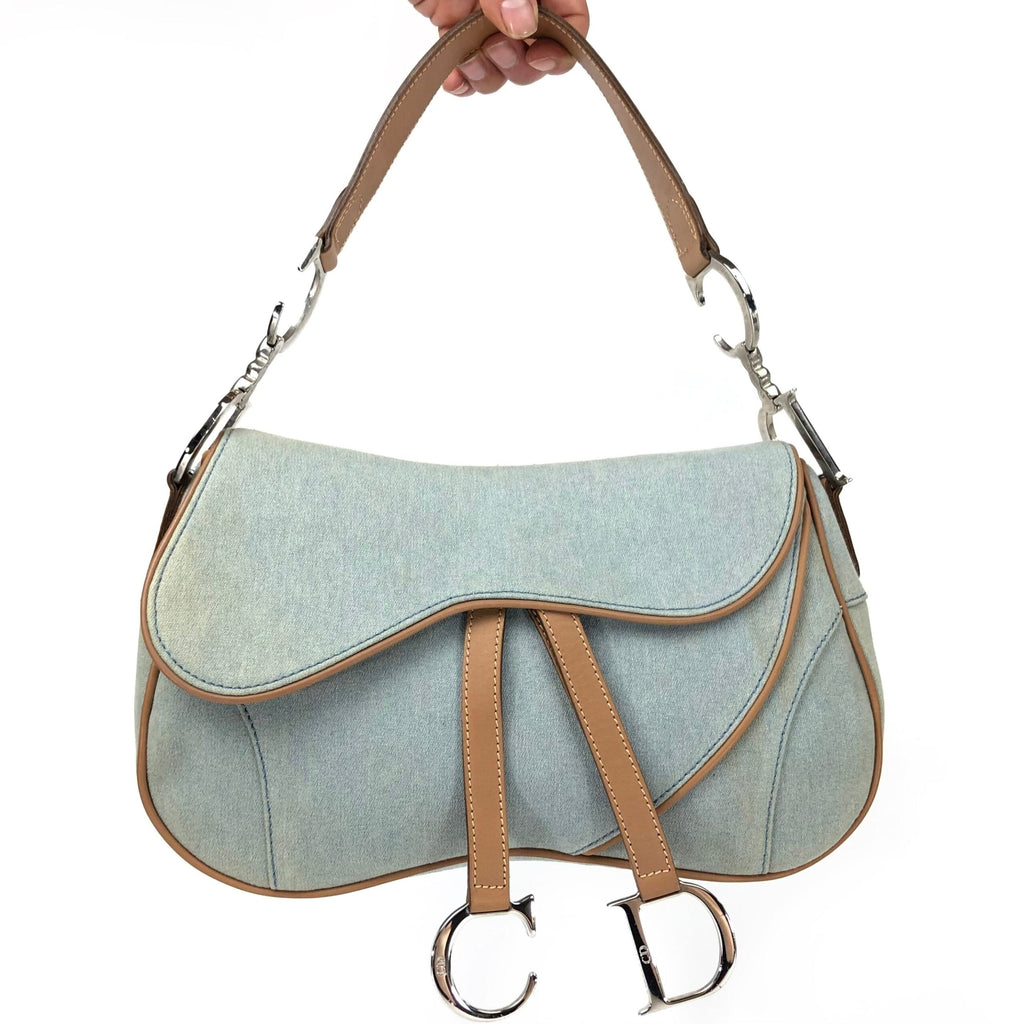 CHRISTIAN DIOR DENIM DOUBLE SADDLE BAG