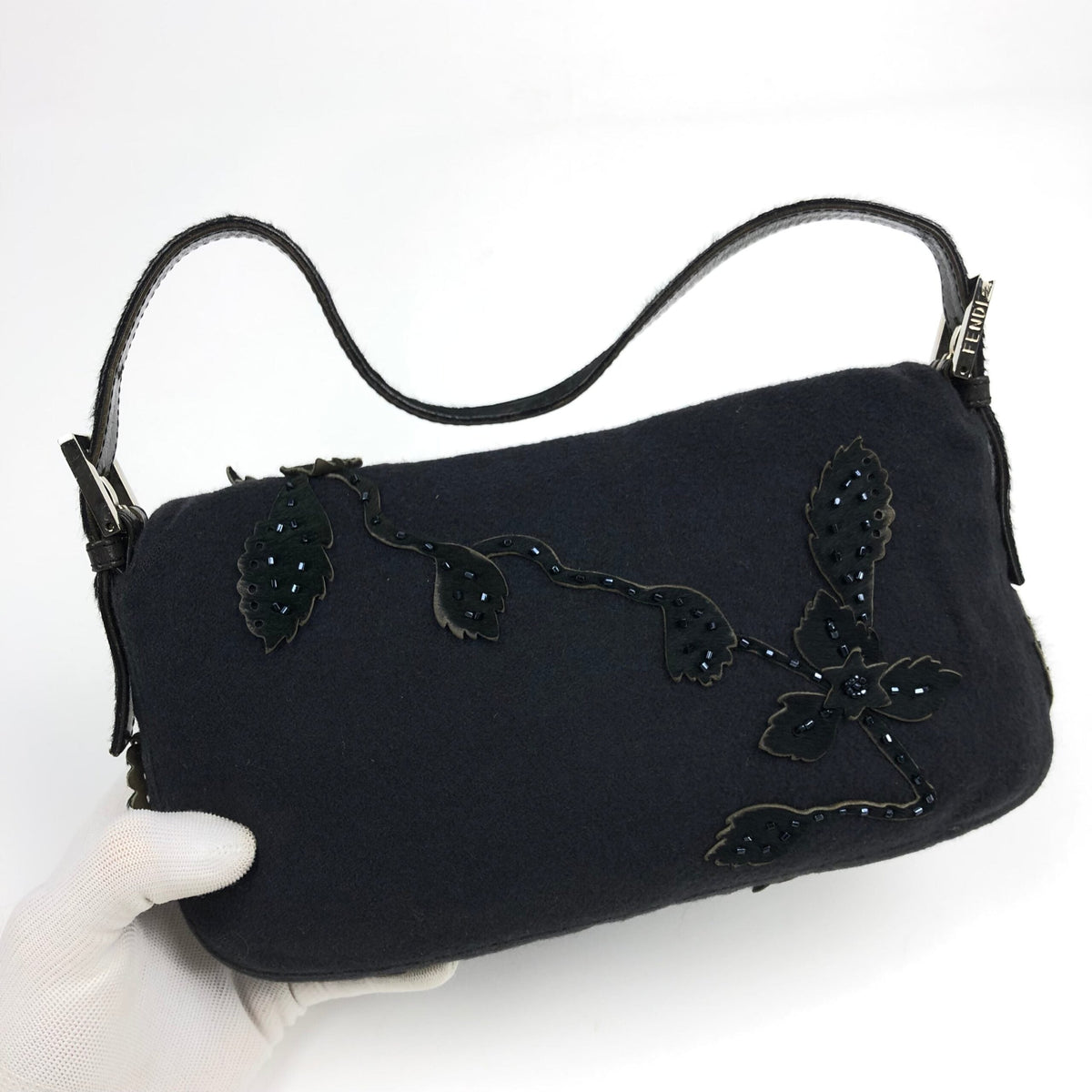 FENDI BAGUETTE WITH CALF HAIR AND BEADED DETAILING