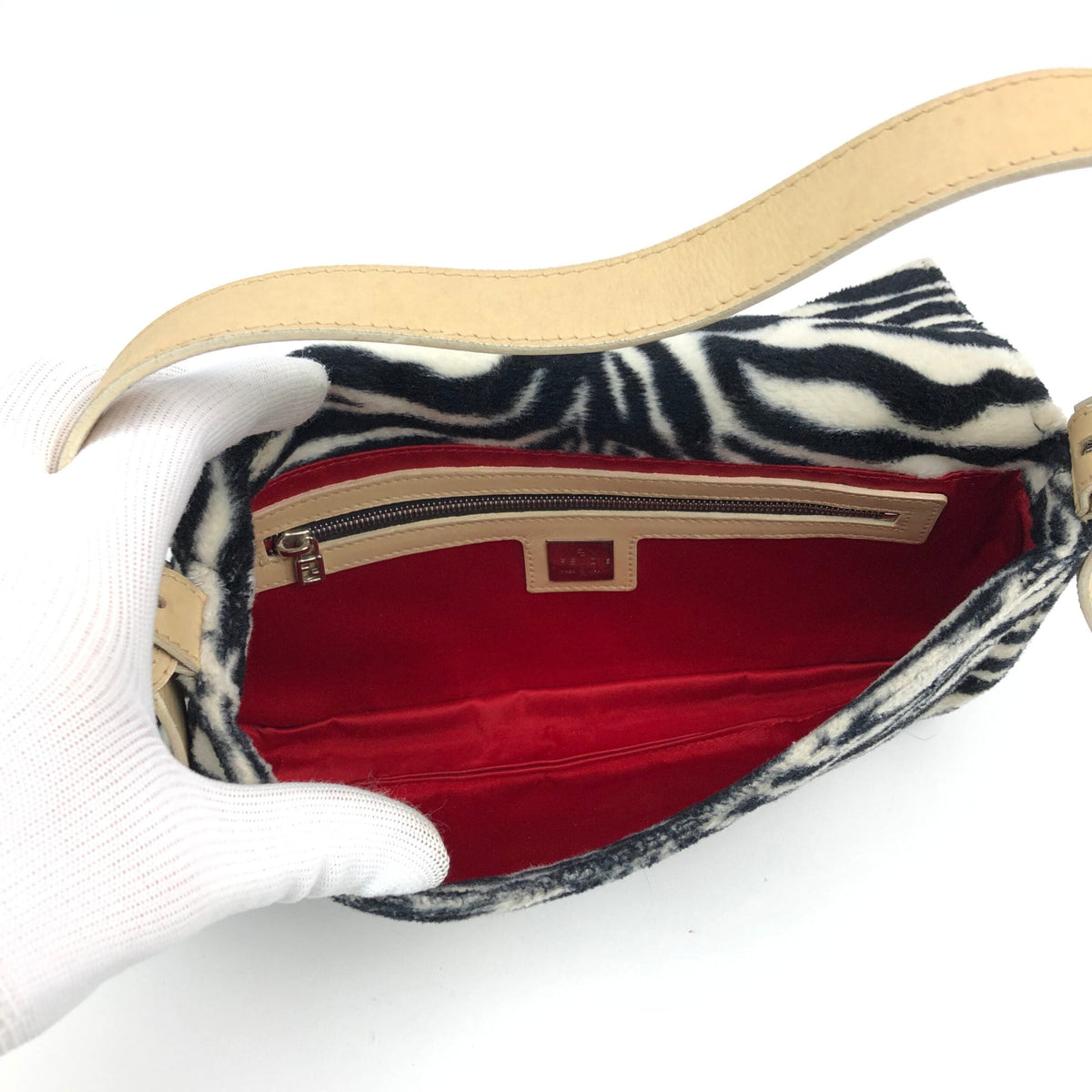 FENDI FLUFFY ZEBRA BAGUETTE SHOULDER BAG