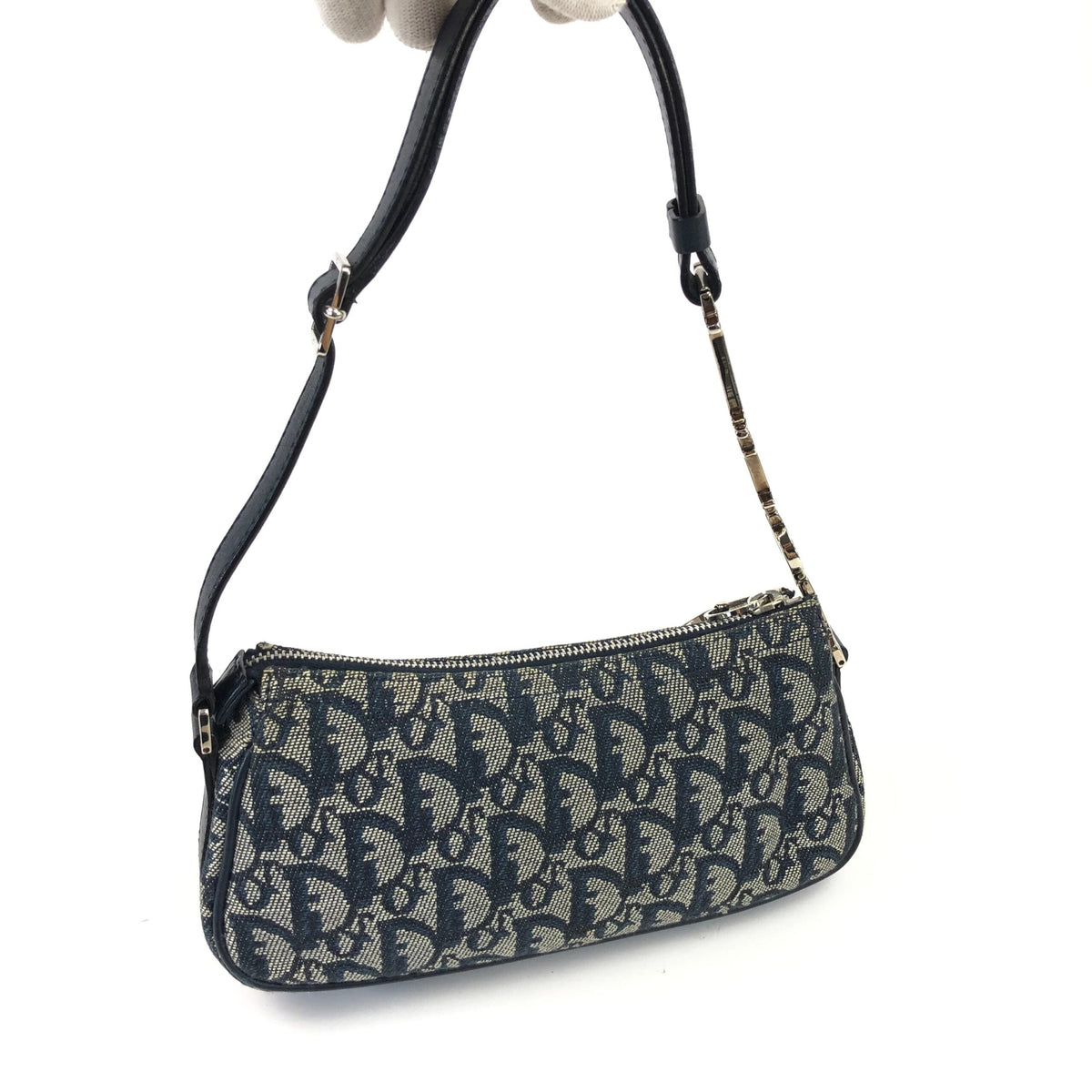 CHRISTIAN DIOR MONOGRAM SHOULDER BAG WITH SILVER DETAILING