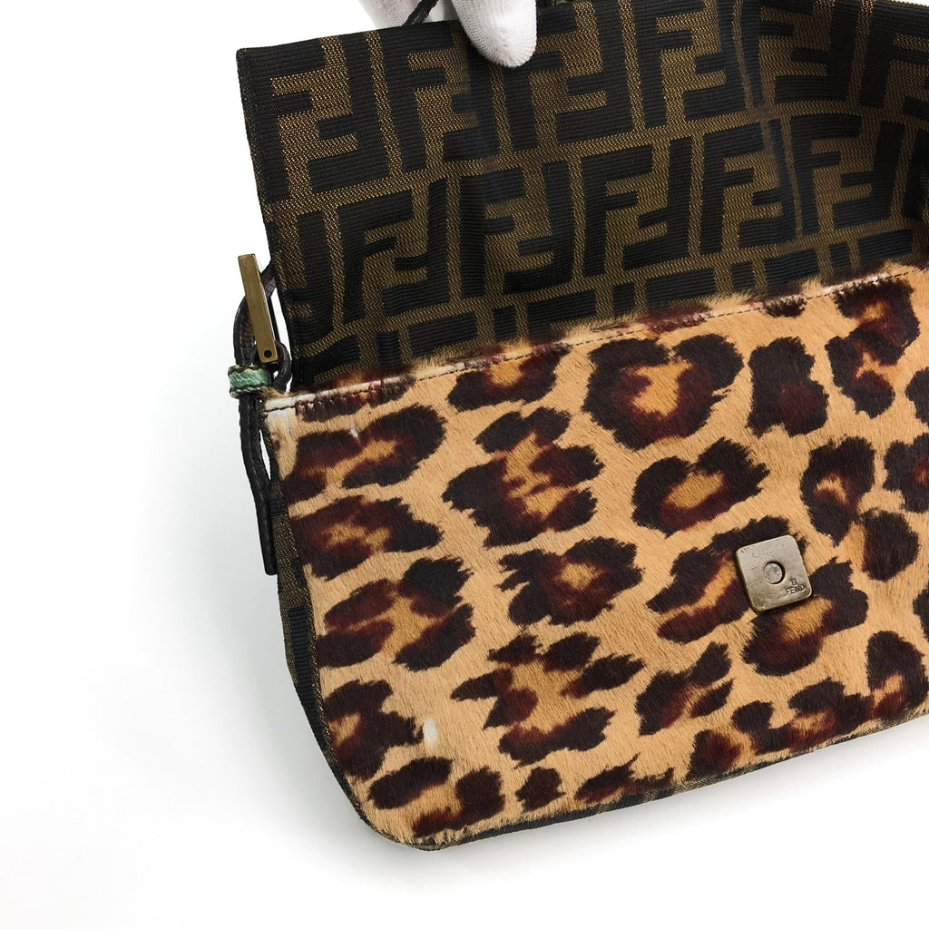 FENDI LEOPARD PONY HAIR ZUCCA BAGUETTE BAG