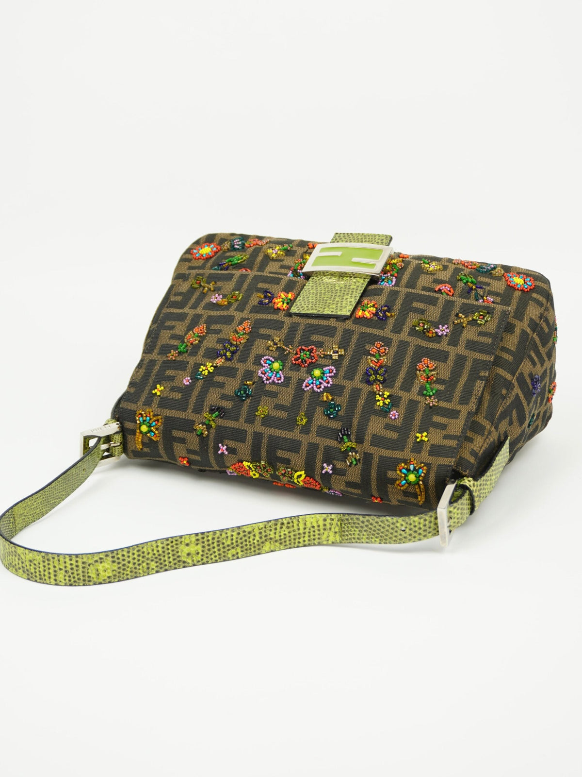 FENDI MAMA BEADED BAGUETTE WITH LIZARD TRIM