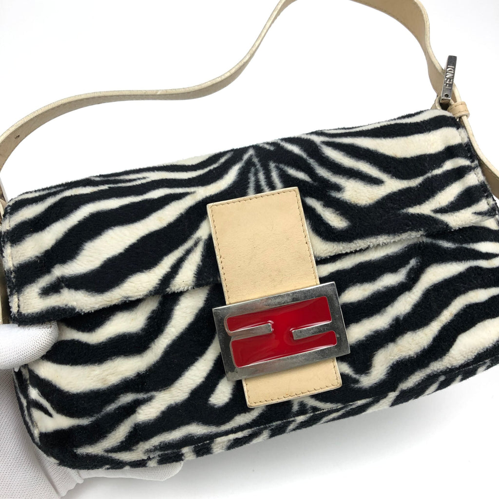 FENDI FLUFFY ZEBRA BAGUETTE SHOULDER BAG