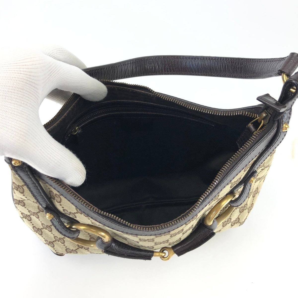 GUCCI HORSEBIT MONOGRAM SHOULDER BAG