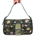 FENDI ZUCCA FLORAL EMBROIDERED BAGUETTE BAG WITH EXOTIC LIZARD DETAILING