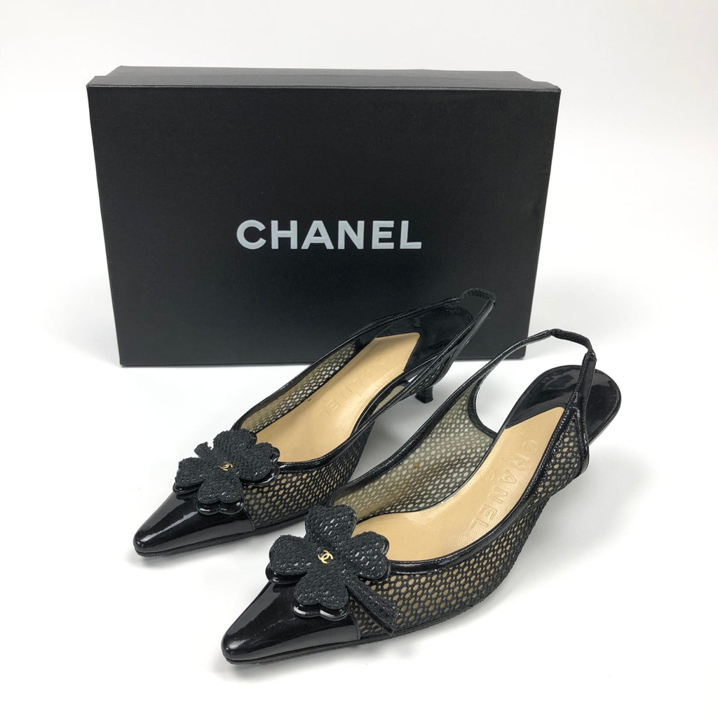 CHANEL LOGO SLING-BACK MULE HEELS