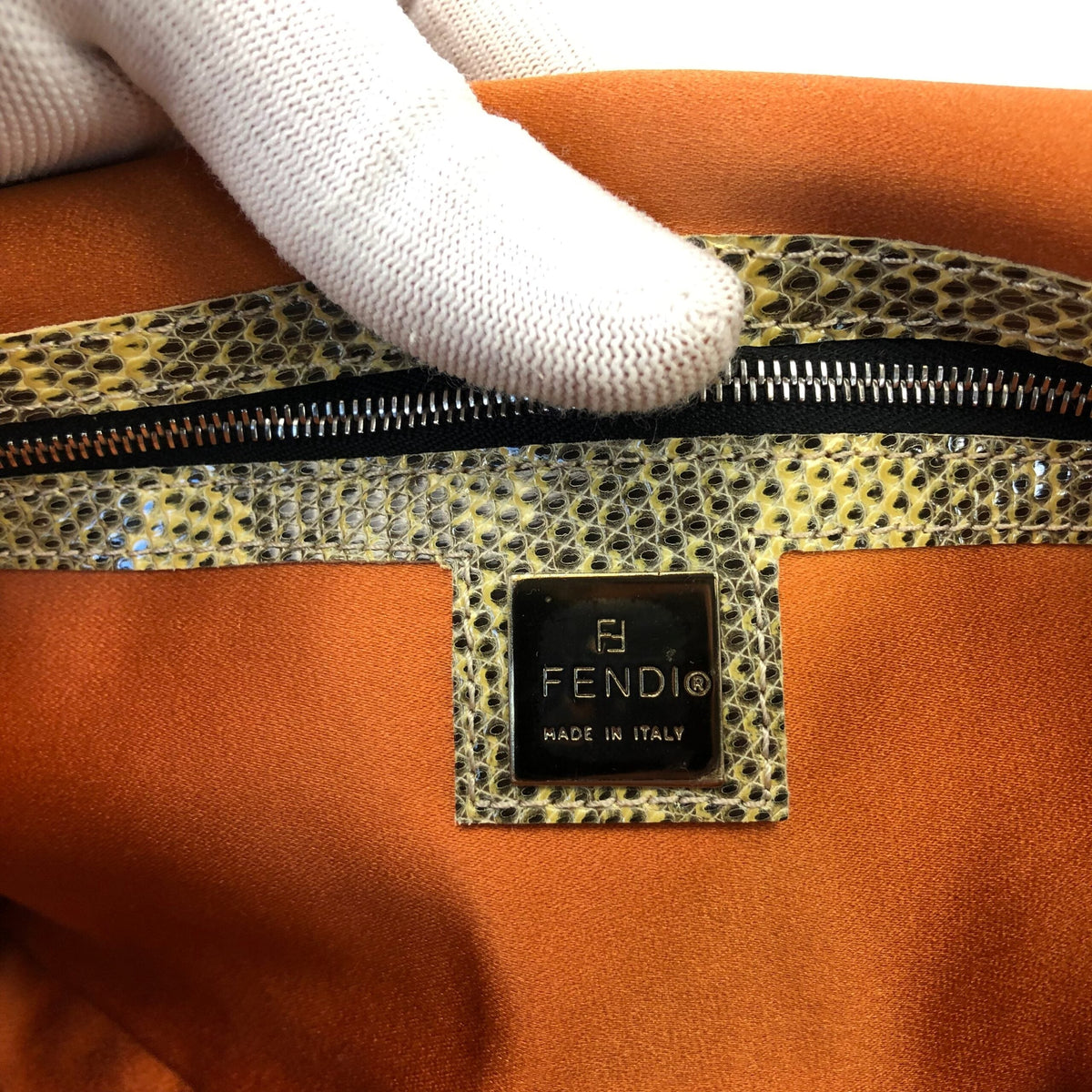 FENDI BEADED BAGUETTE BAG WITH EXOTIC LIZARD DETAILING