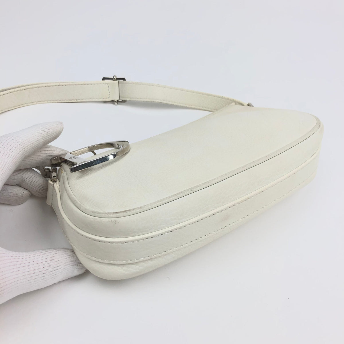 CHRISTIAN DIOR LEATHER SHOULDER BAG WITH SILVER DETAILING