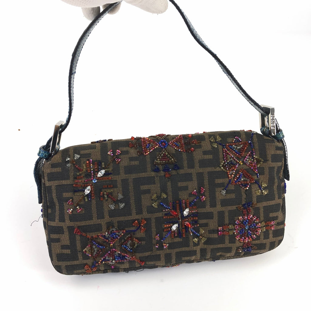 FENDI ZUCCA BEADED BAGUETTE BAG